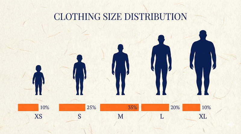 Recommended clothing size distribution chart for US and EU fashion markets