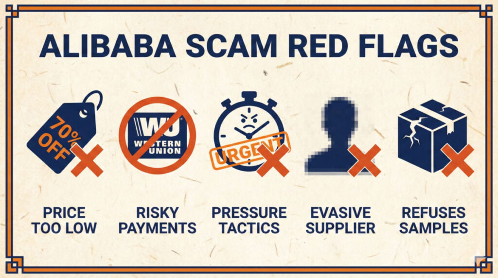 Infographic of Alibaba scam red flags to watch for